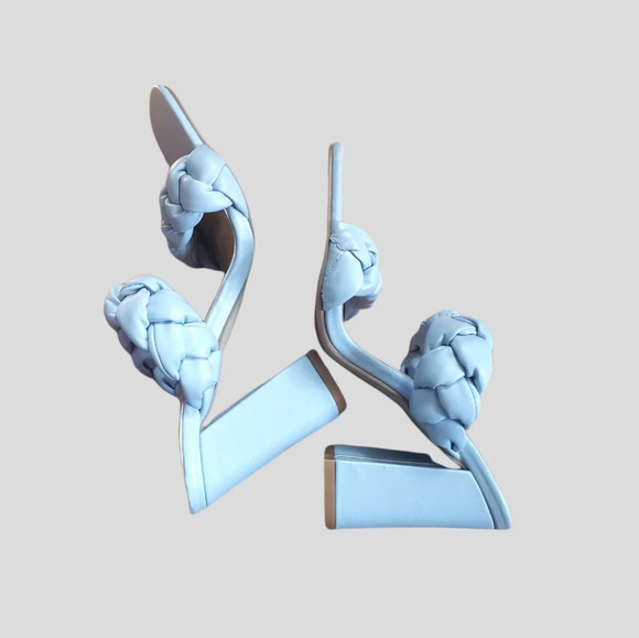 Blue Braided Sandals Women's Size 8 Faux Leather Block Heel Unbranded - Picture 3 of 6